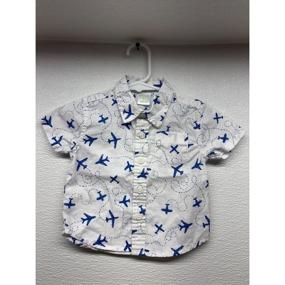 Peanut & Ollie Boys Airplanes Print Shirt Button Up Short Sleeve Size: 6/9 M - Picture 1 of 8